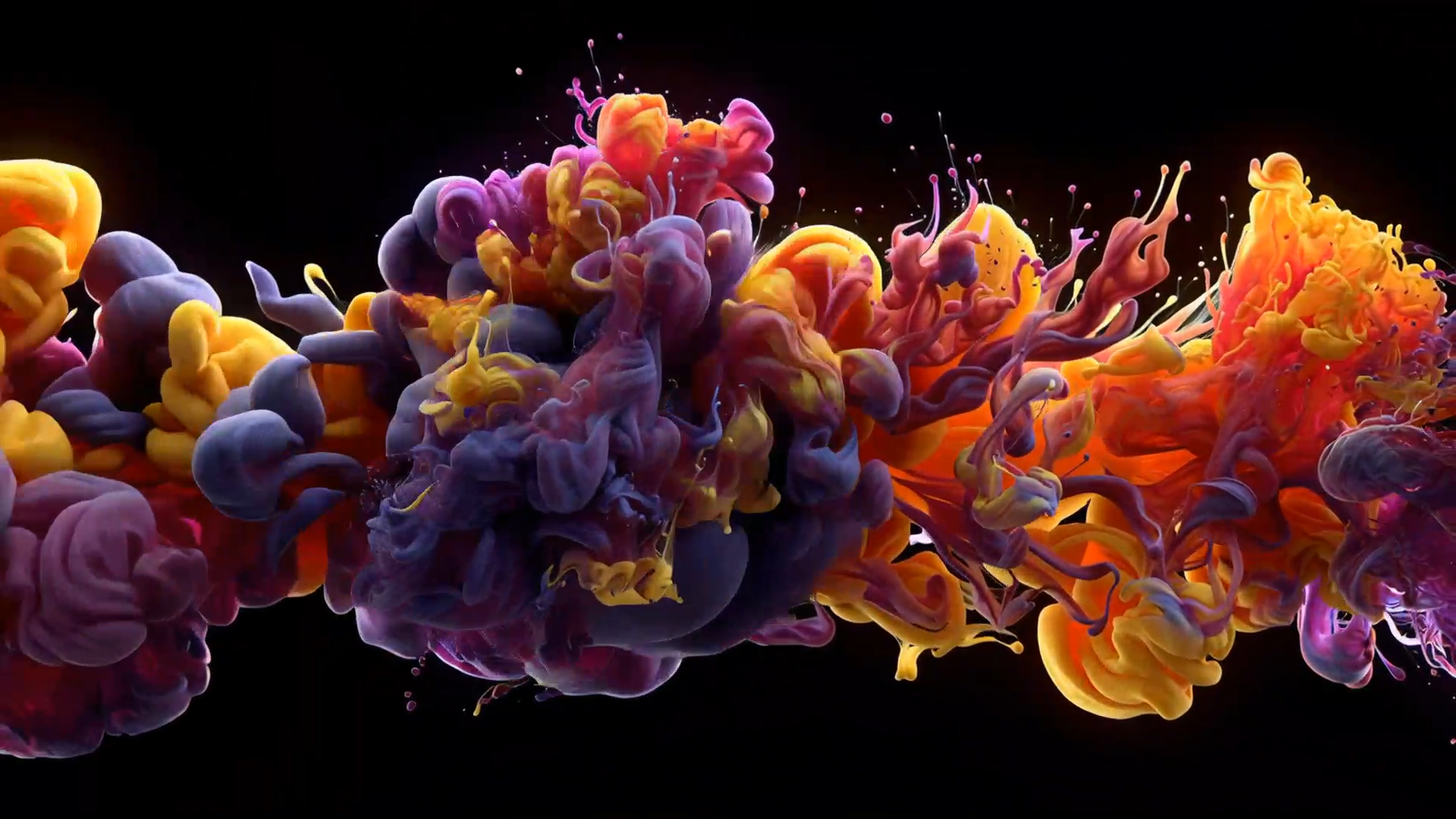 Yellow, orange and purple flowing forms from an original motion design sample